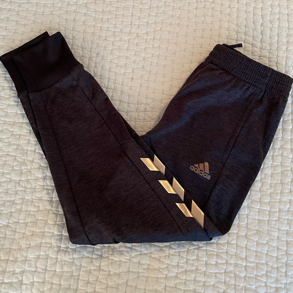 NWOT Adidas Boys Black and Gold Pants M (10/12)